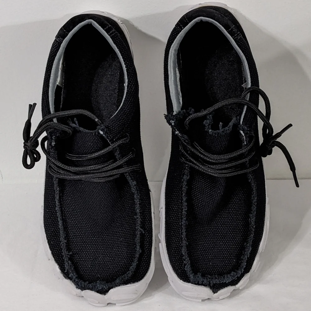 Men's Black Slip On Shoes Lace Up Loafers Casual Walking Shoes Boat Shoes,Size 9